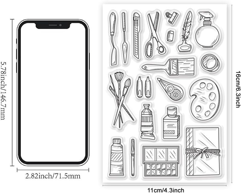 BEUNITONE Painting Tools Clear Stamp for Scrapbooking Paint Brush Silicone Clear Stamp Pen Spatula Palette Rubber Transparent Seal Stamps for DIY Handbook Card Making Photo Album Journal Decoration - Image 2